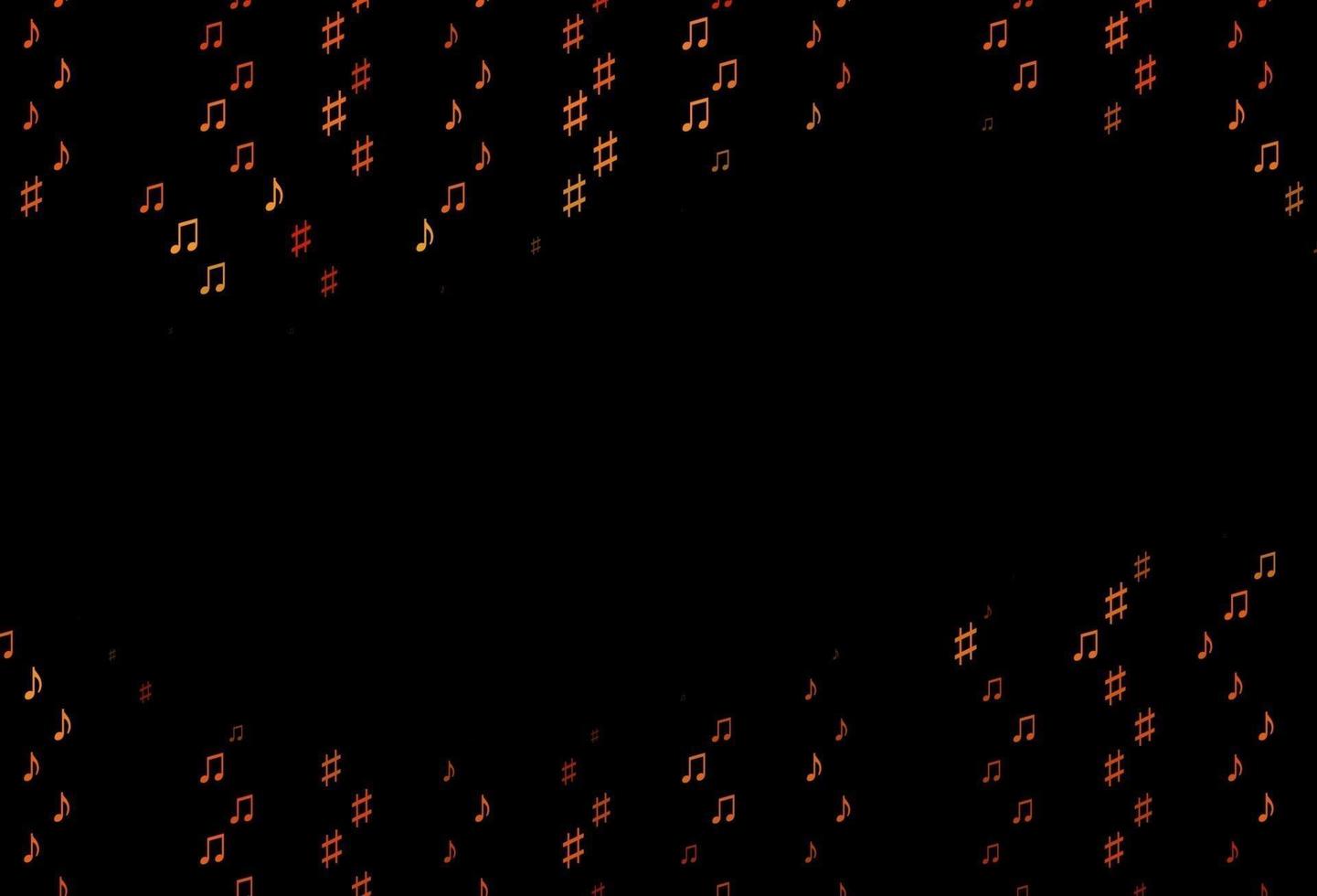 Dark Orange vector background with music symbols.