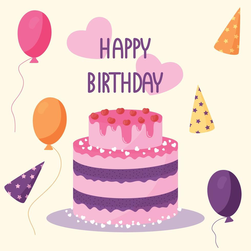 pastel de cumpleaños y decoración vector