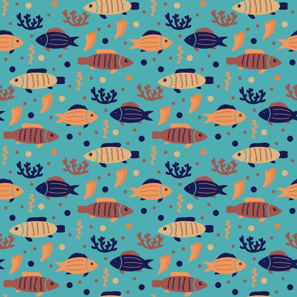marine seamless pattern with fishes vector