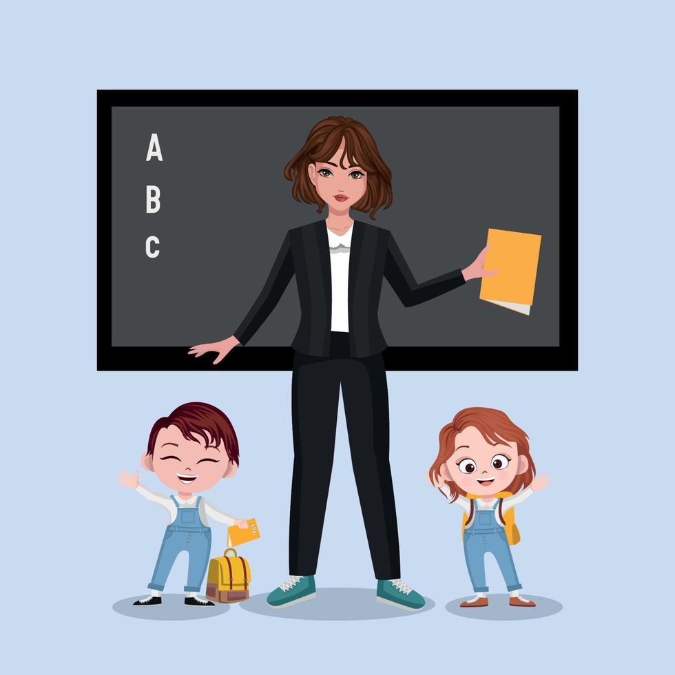Teacher and students in the classroom vector