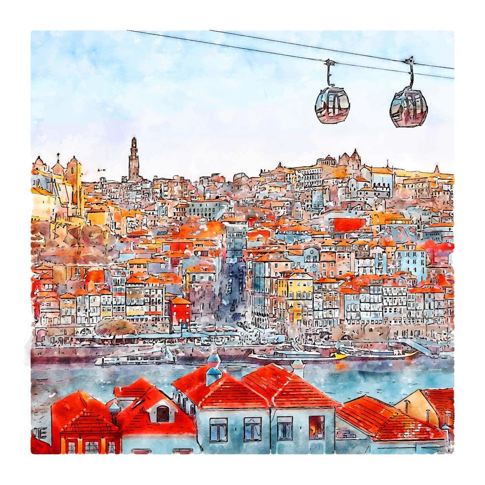 Porto Portugal Watercolor sketch hand drawn illustration vector