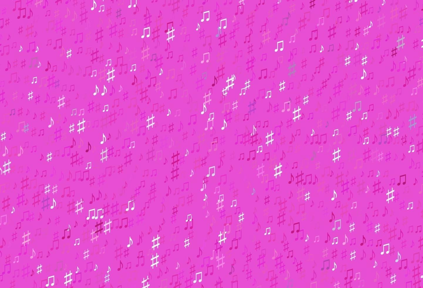 textura de vector rosa claro con notas musicales.