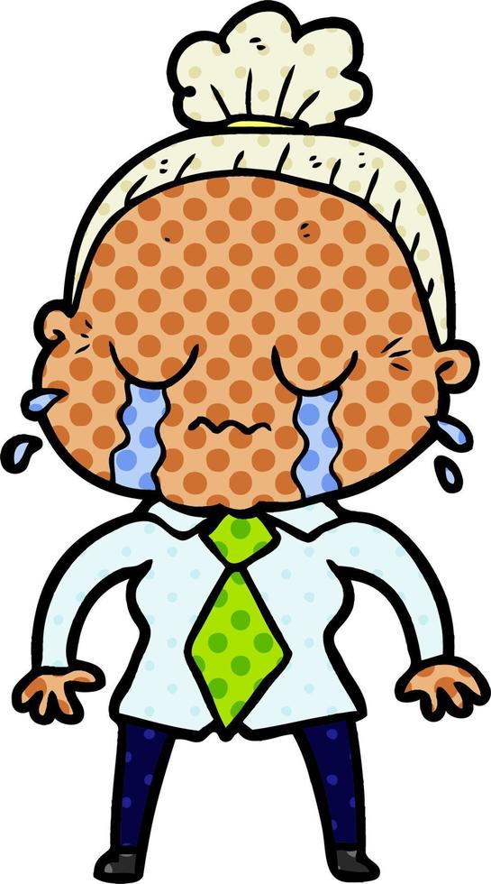 cartoon crying old lady vector