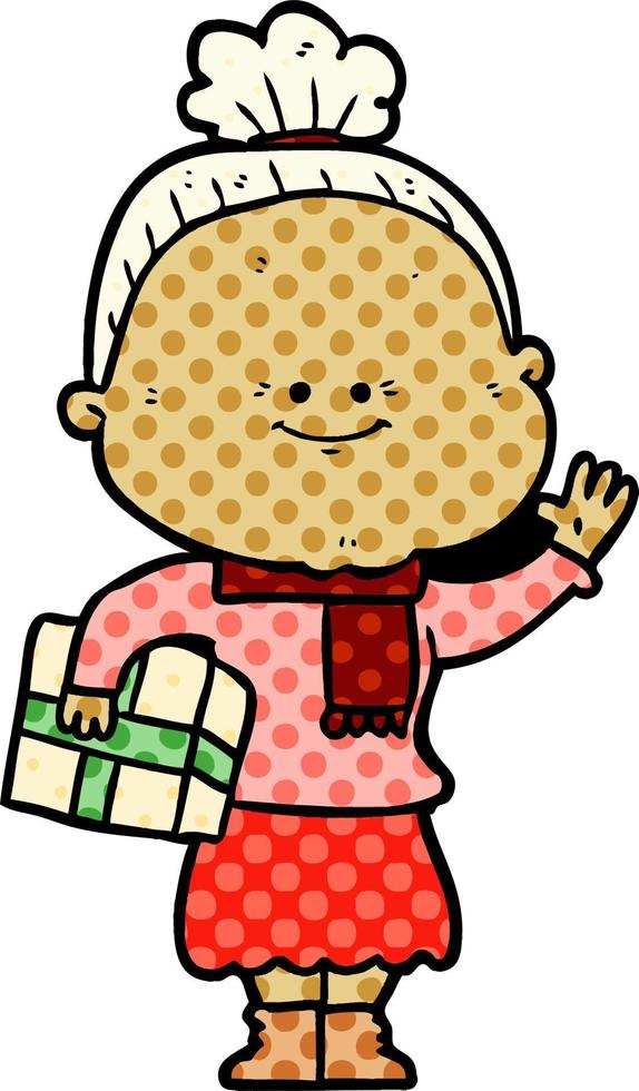 cartoon happy old woman vector