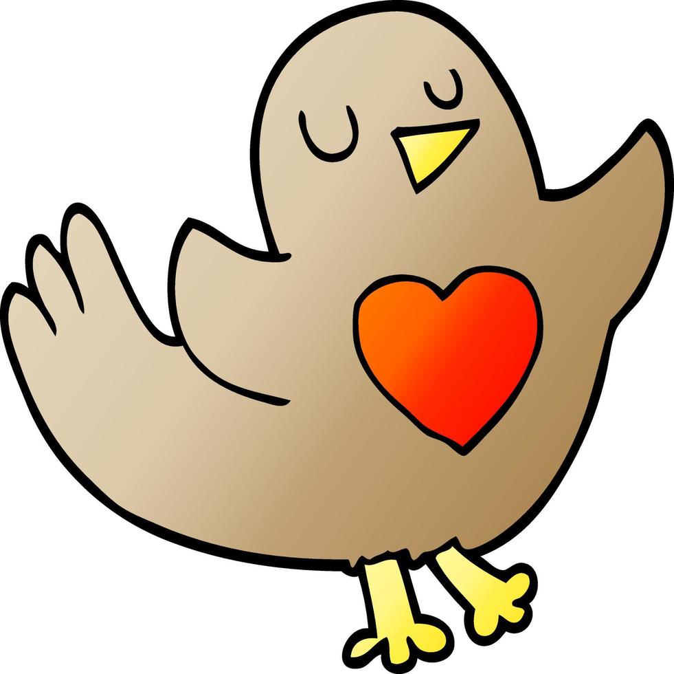 cartoon doodle bird with love heart vector