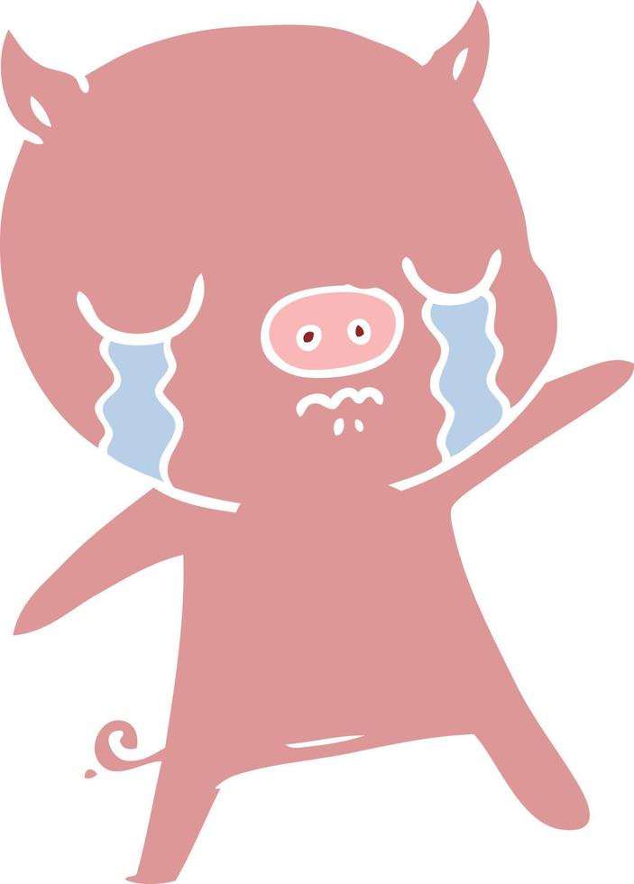 flat color style cartoon pig crying vector