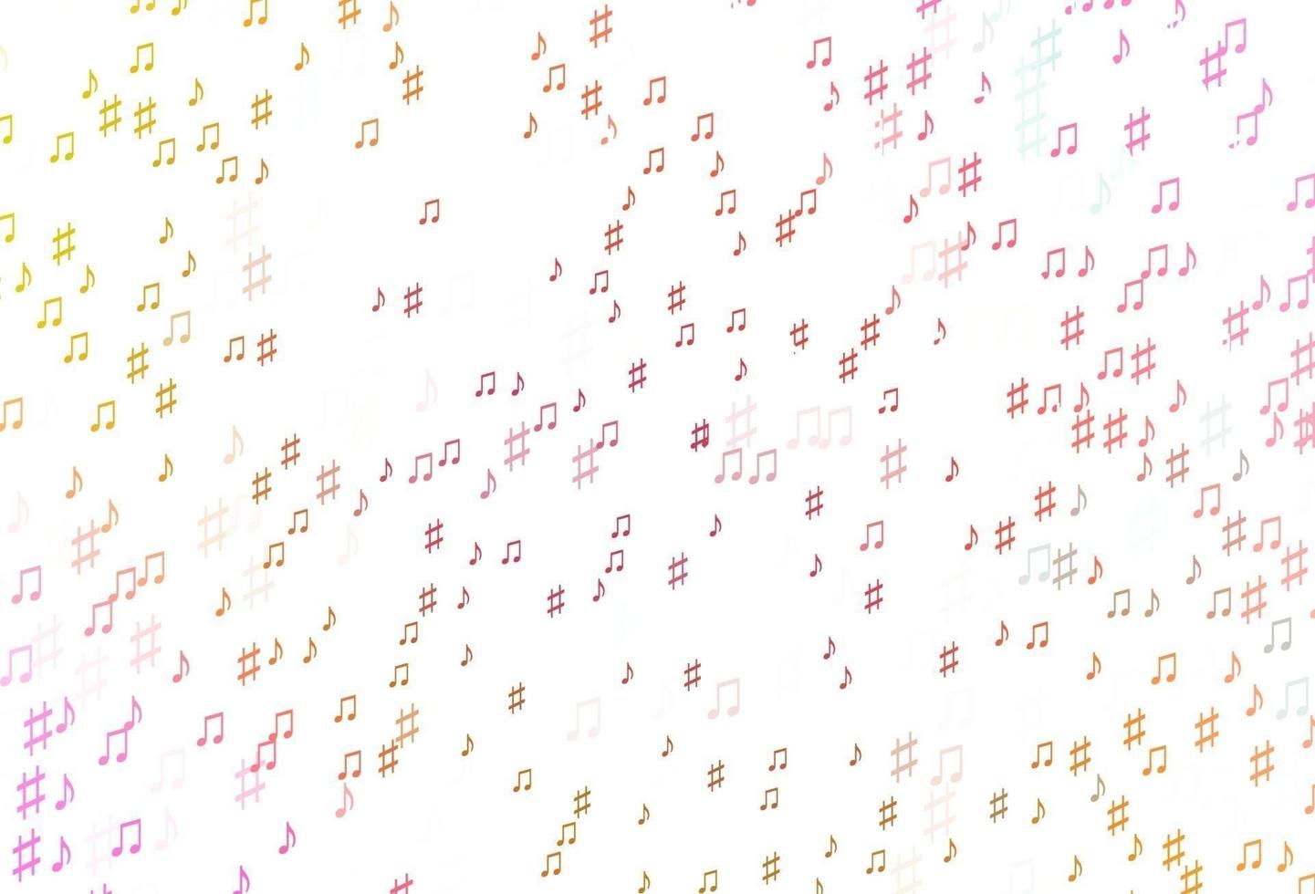 Fondo de vector rosa claro, amarillo con notas musicales.