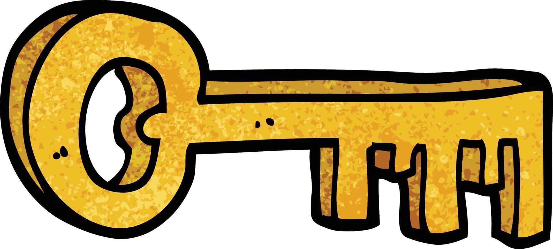 cartoon doodle gold key vector