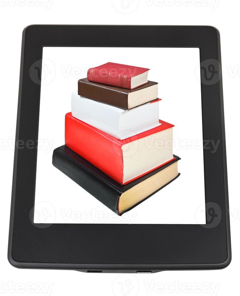 stack of books on screen of e-book reader photo