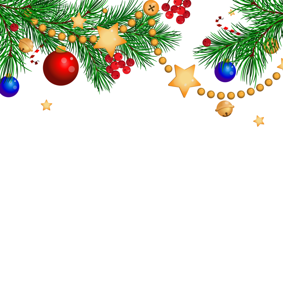 Free decoración navideña, ilustración de marco. dibujo de ramas de abeto  con bolas rojas y guirnaldas, campanas, bastones de caramelo 12243166 PNG  with Transparent Background