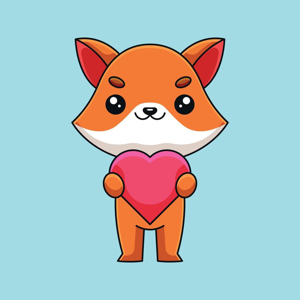 cute fox holding love hearth cartoon doodle art hand drawn concept vector kawaii icon illustration