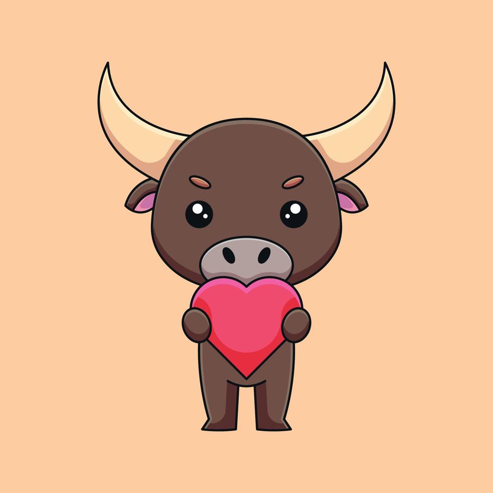 cute bull holding love hearth cartoon doodle art hand drawn concept vector kawaii icon illustration