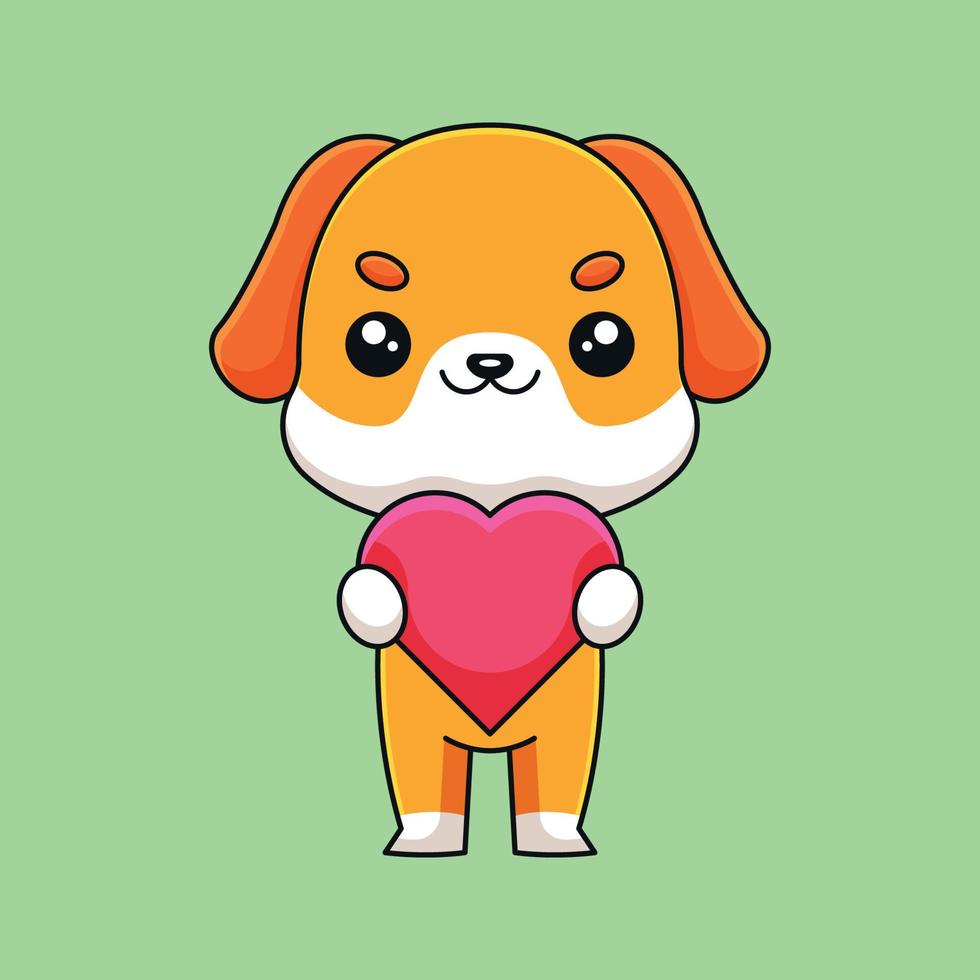 cute dog holding love hearth cartoon doodle art hand drawn concept vector kawaii icon illustration