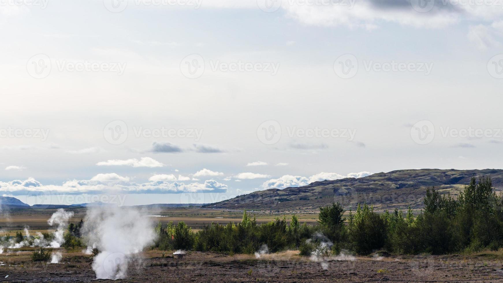 view of Haukadalur geyser valley in Iceland photo