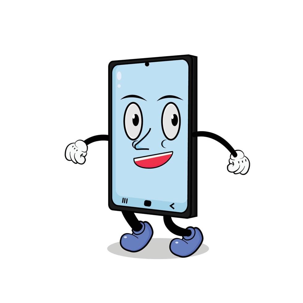cute smartphone mascot. cute cell phone character. with legs and hands face suitable for child content mascot vector