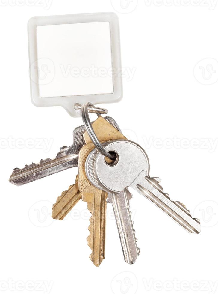 bunch of door keys on ring and keychain photo