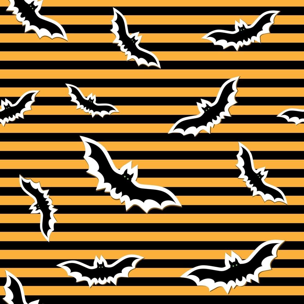Halloween pattern with cute bat in the night sky for party decoration. Funny october night gold seamless background. vector
