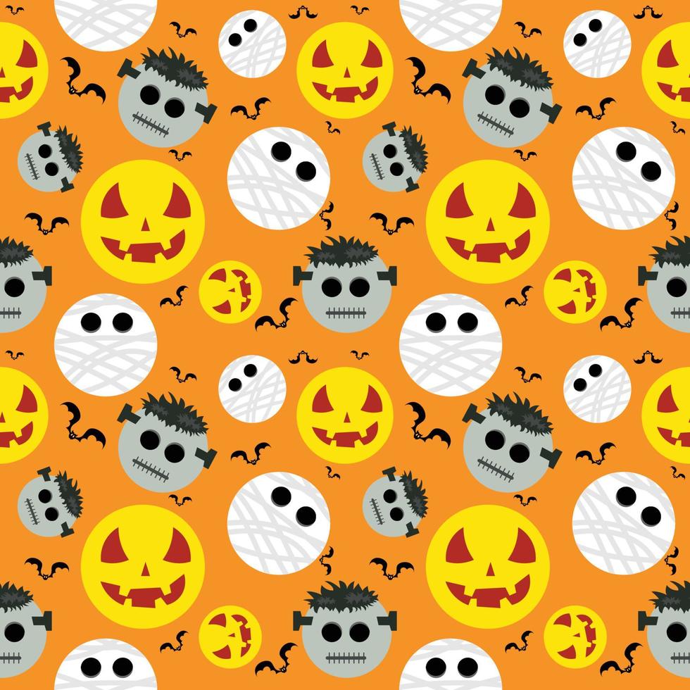 Halloween background in seamless pattern. Cartoon faces of ghosts, mummies and bats. Gift wrapping paper idea for ghost festival. vector illustration cute fabric pattern