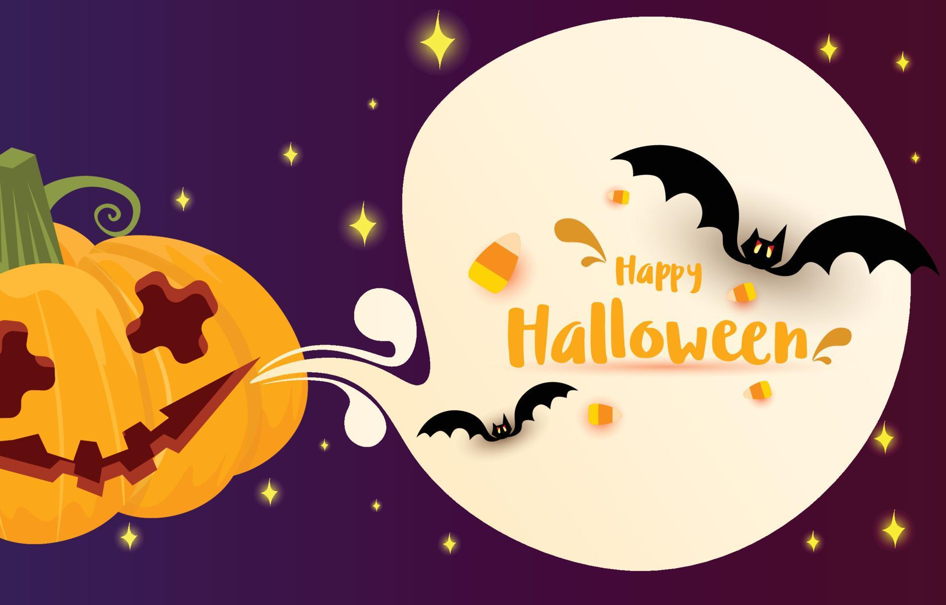Greeting Card Halloween
 Halloween greeting card Decorated with pumpkins carved ghosts and