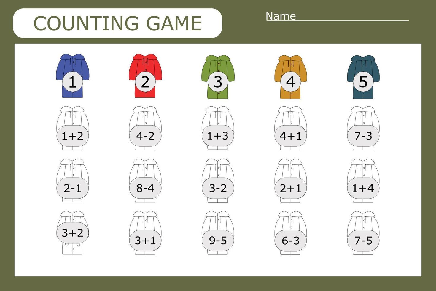 Educational game for children, kids. . Game learning math, counting game. Vector illustration for print, page