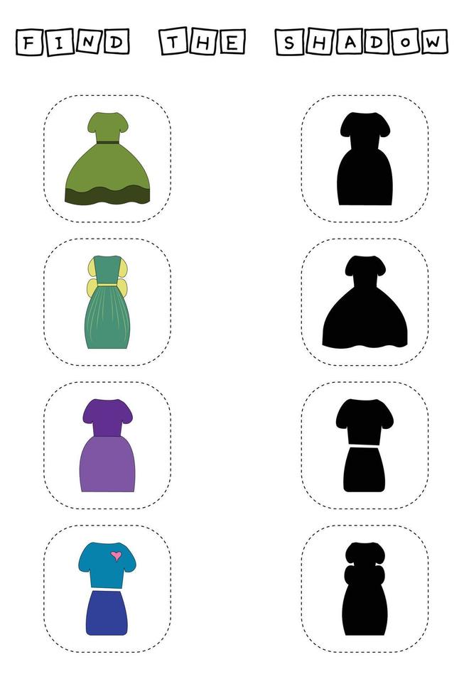 Find correct shadow with colorful clothes.  Kids educational game. vector