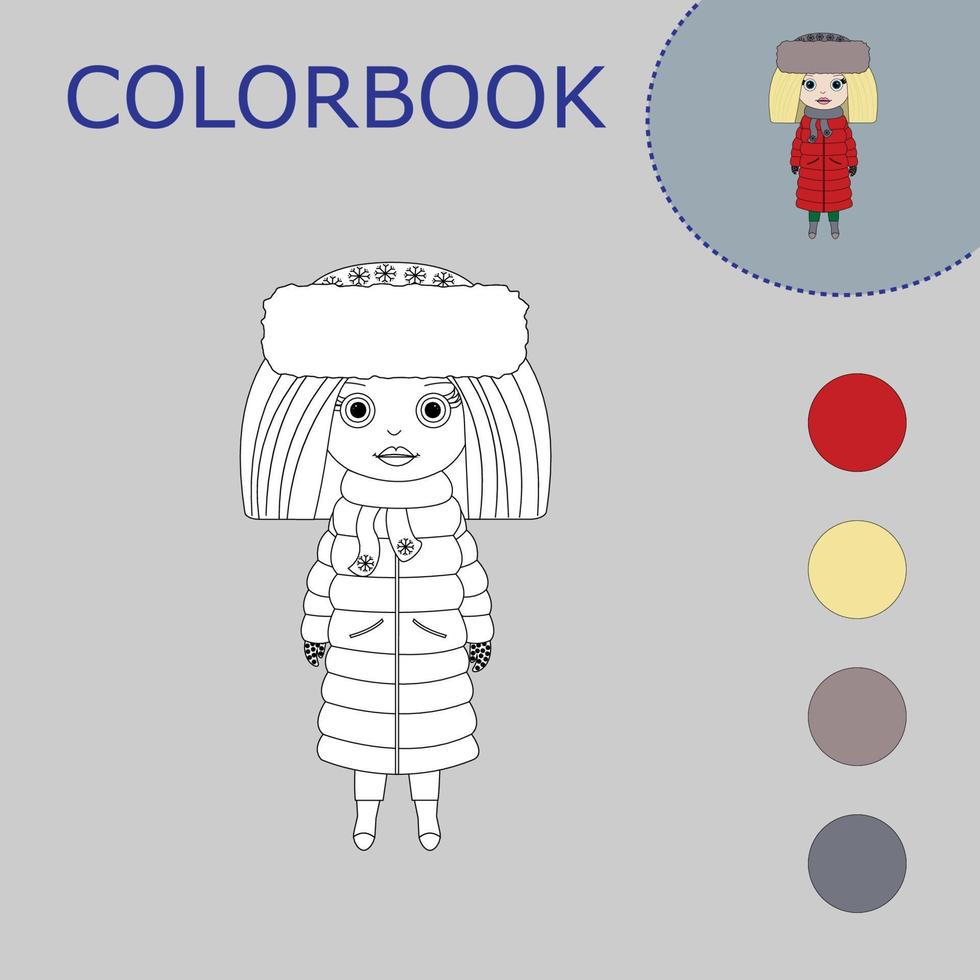 libro para colorear de una niña. juegos creativos educativos para niños en edad preescolar vector