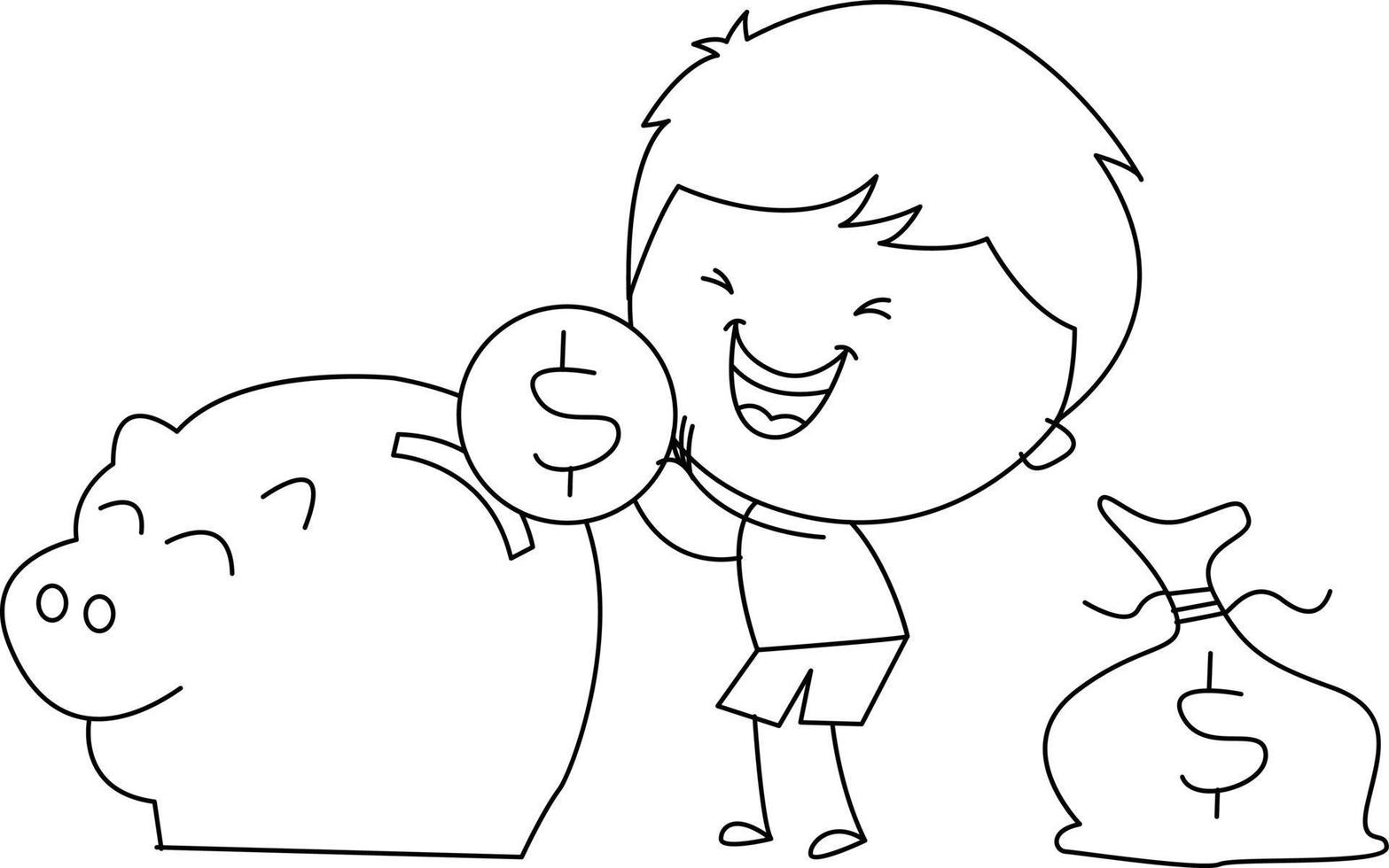 cute illustration of an avid saver in a piggy bank vector