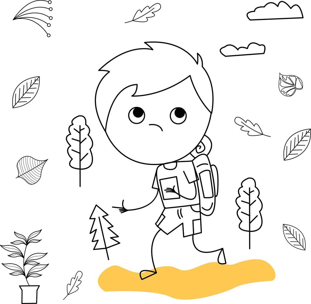 illustration of a child wanting to climb a mountain and camping vector