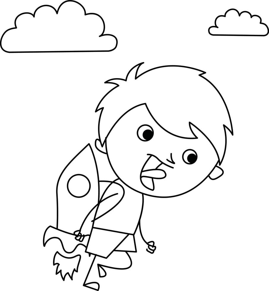 cute illustration of a child flying on a rocket to achieve a dream vector