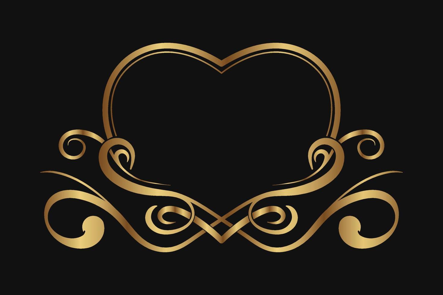 vintage border logo, heart shape, gold ornament vector