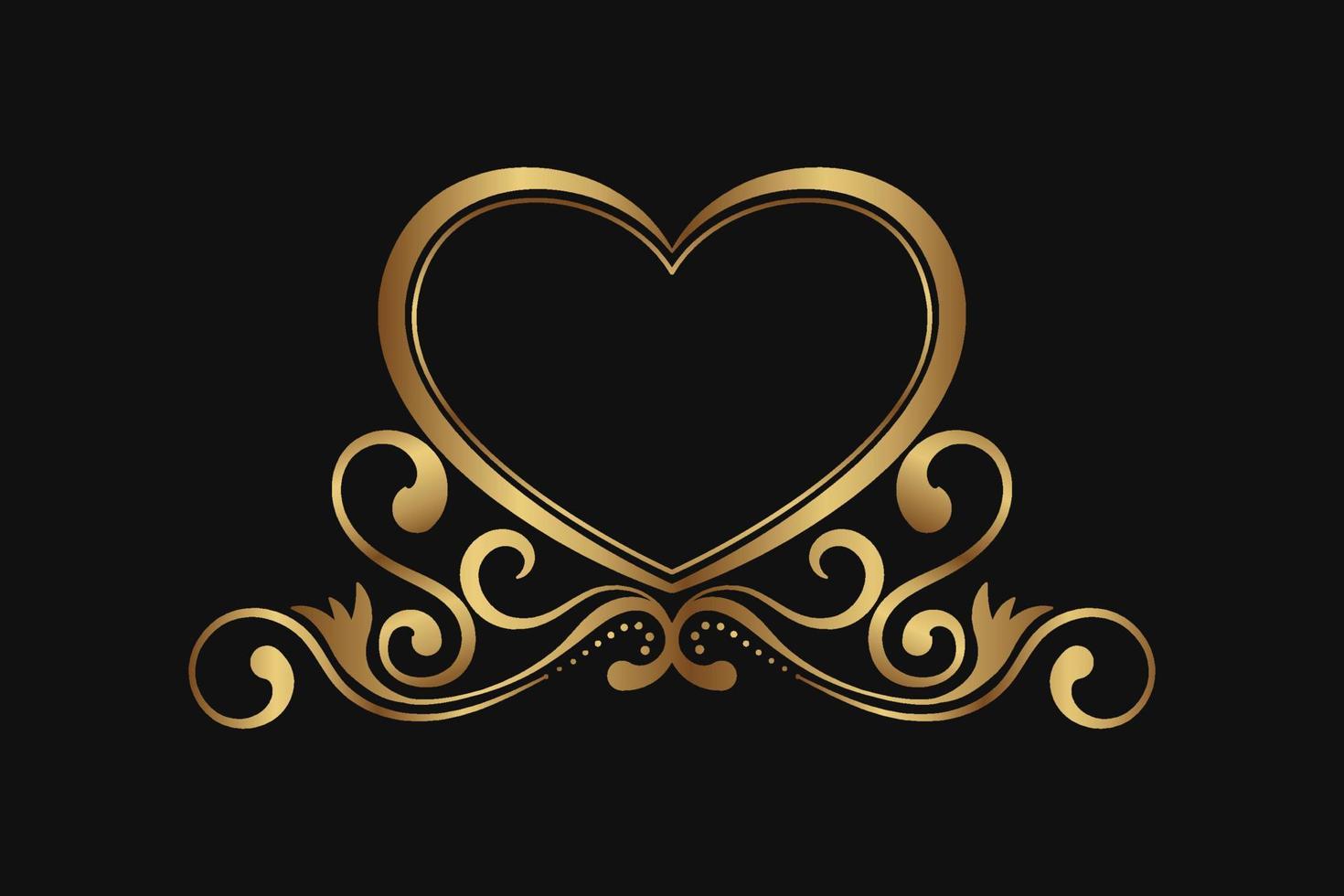 logotipo de borde vintage, forma de corazón, adorno dorado vector