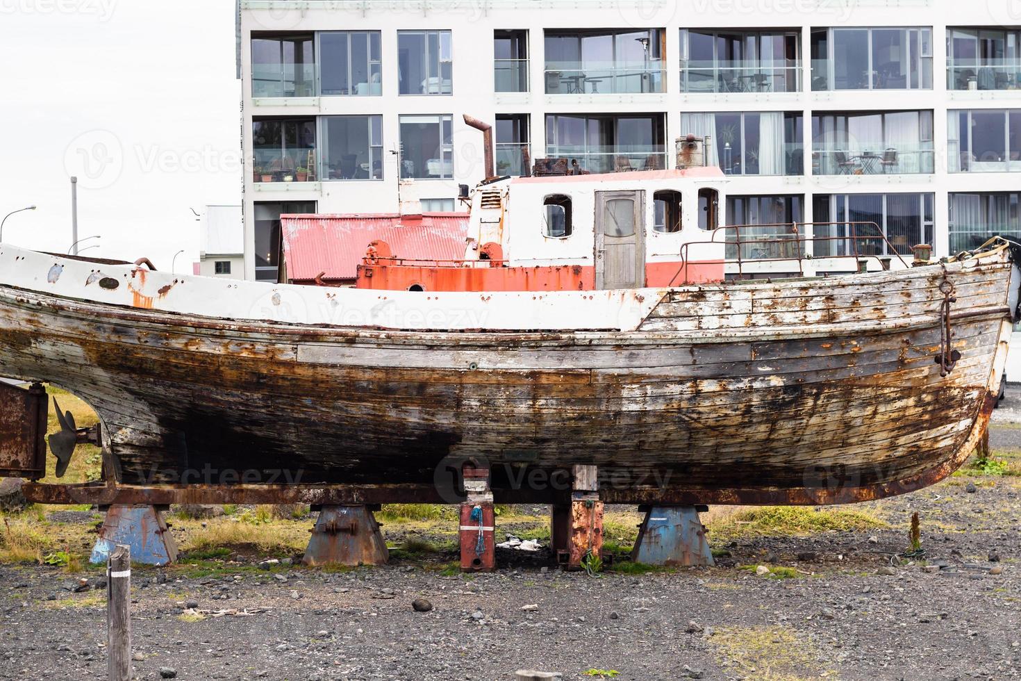 old ship on street in Reykjavik city photo