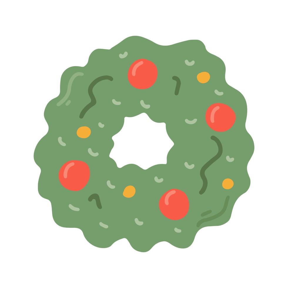 Christmas wreath, vector flat illustration in hand drawn style on white background