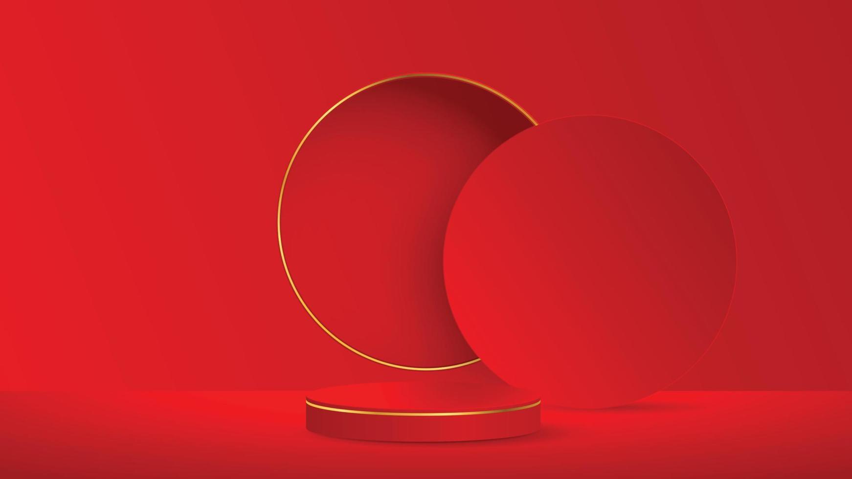 Red and gold round podium pedestal on studio lighting minimal background. Design creative concept product display mock up. 3D rendering illustration. vector