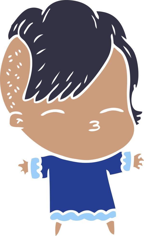 flat color style cartoon squinting girl vector