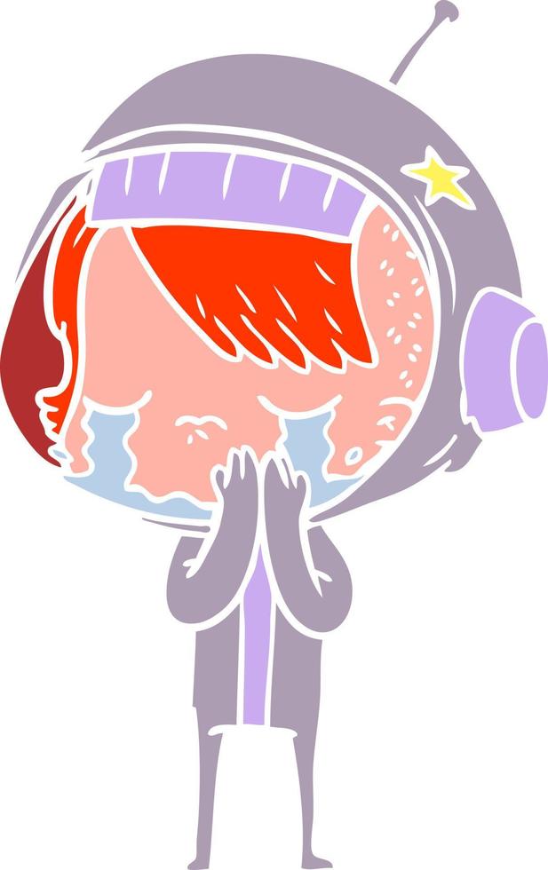 flat color style cartoon crying astronaut girl vector