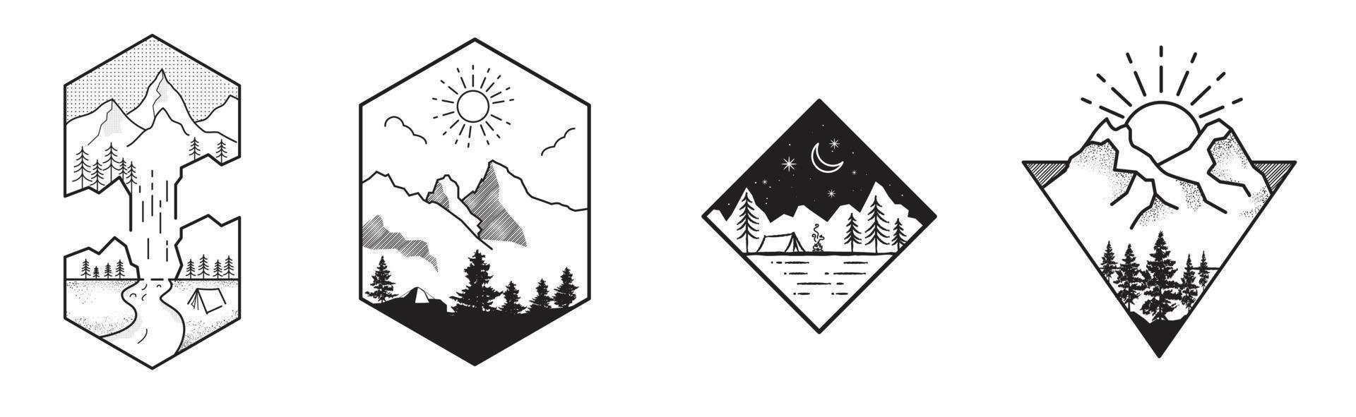 Hand Drawn Tattoo line Camping nature illustrator vector