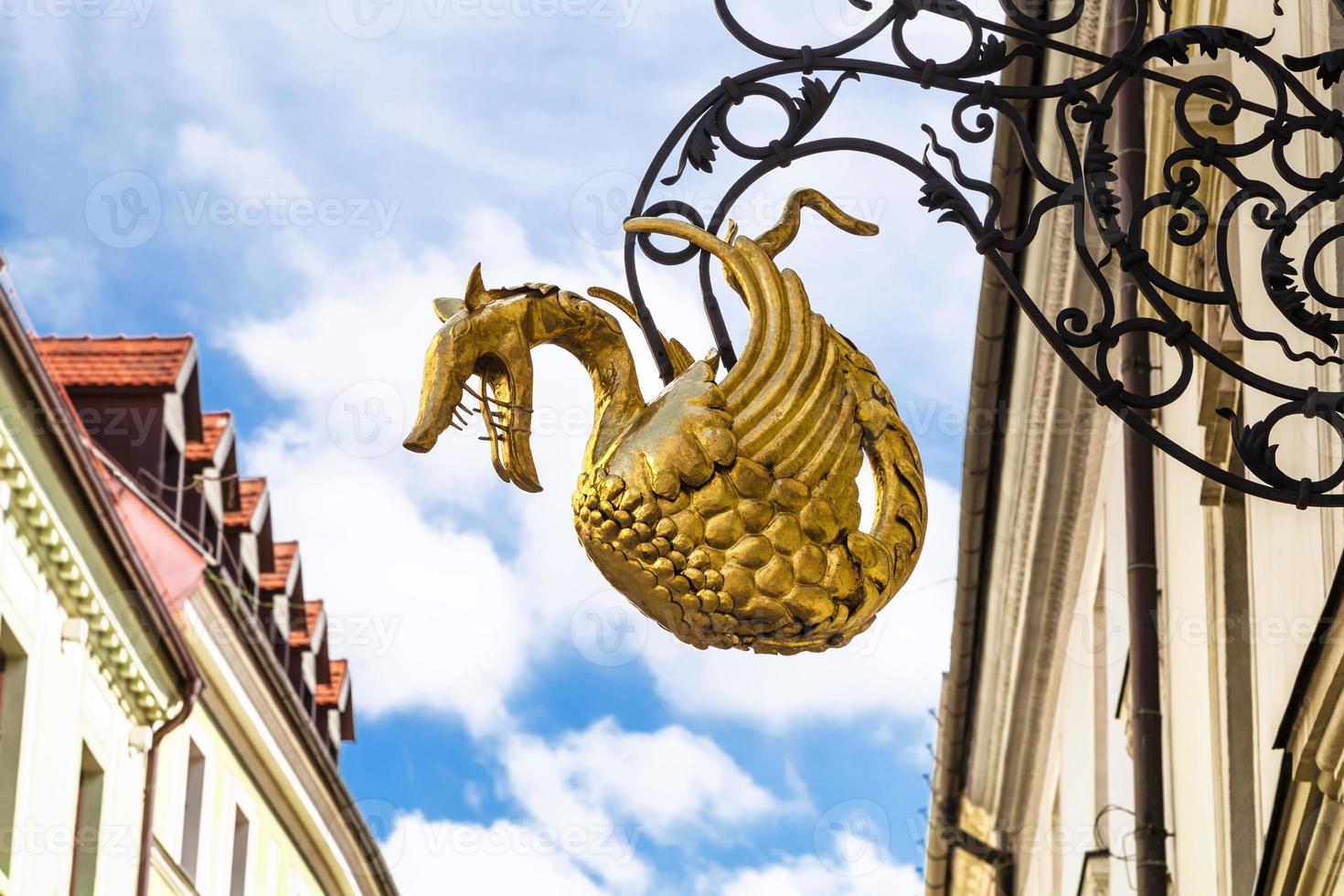 dragon sign figure on street in old town photo