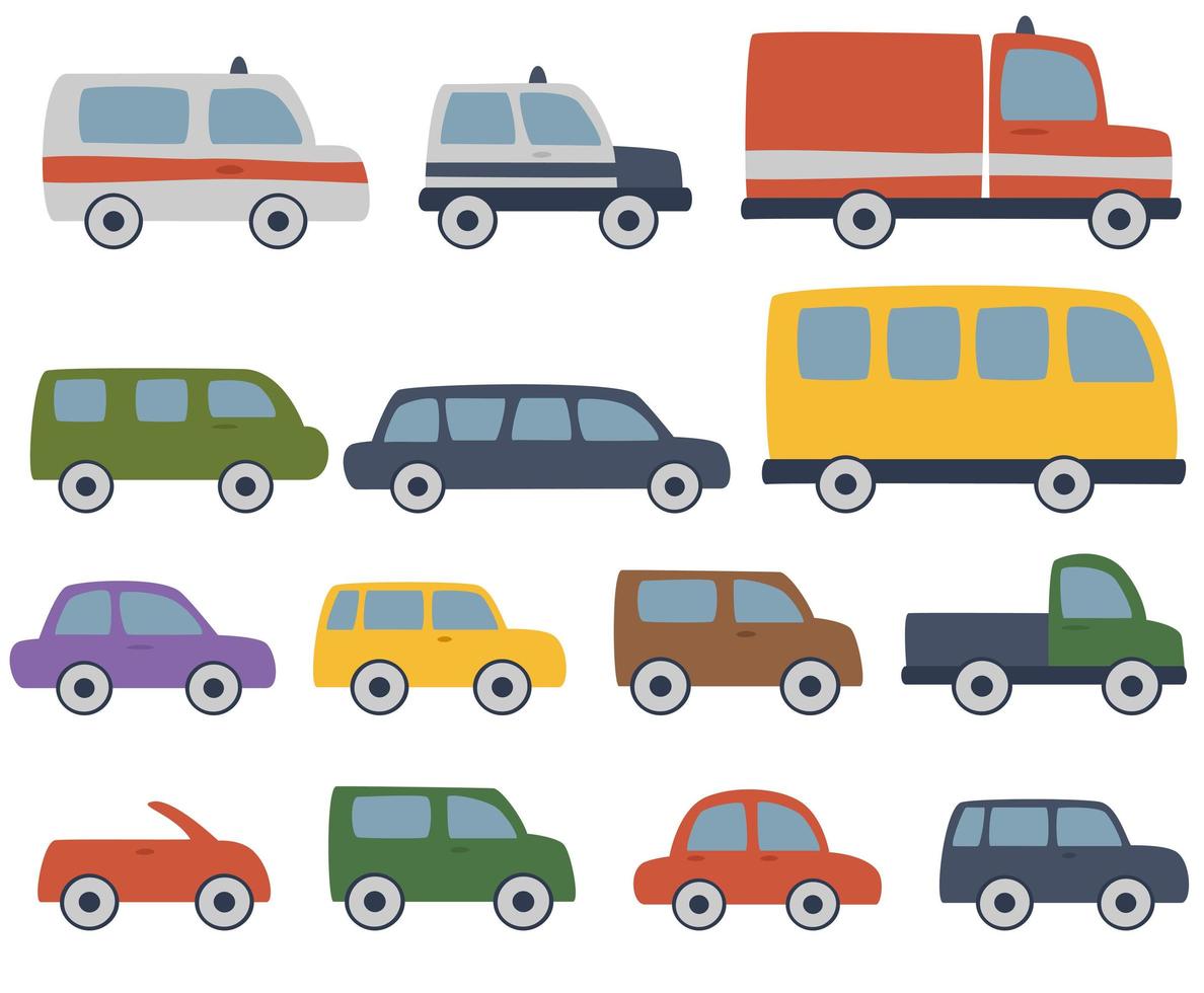 conjunto de coches simbólicos en estilo plano vector