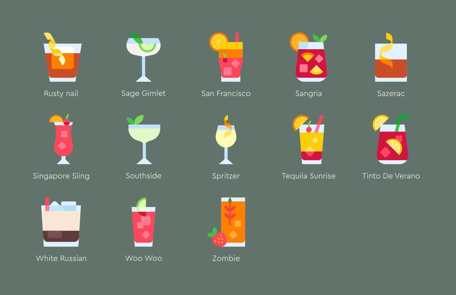 Cocktail icon set 6,  Alcoholic mixed drink vector