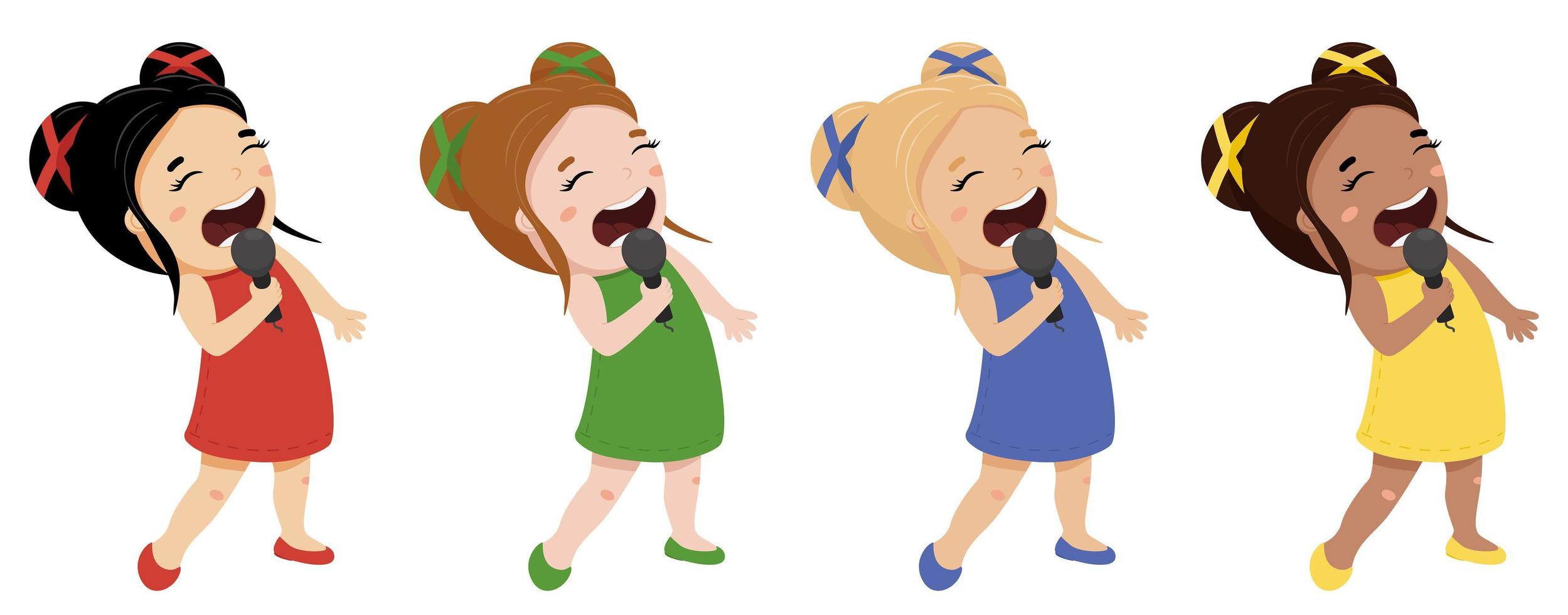 Girl singing. Little girl singing with microphone in her hand. vector