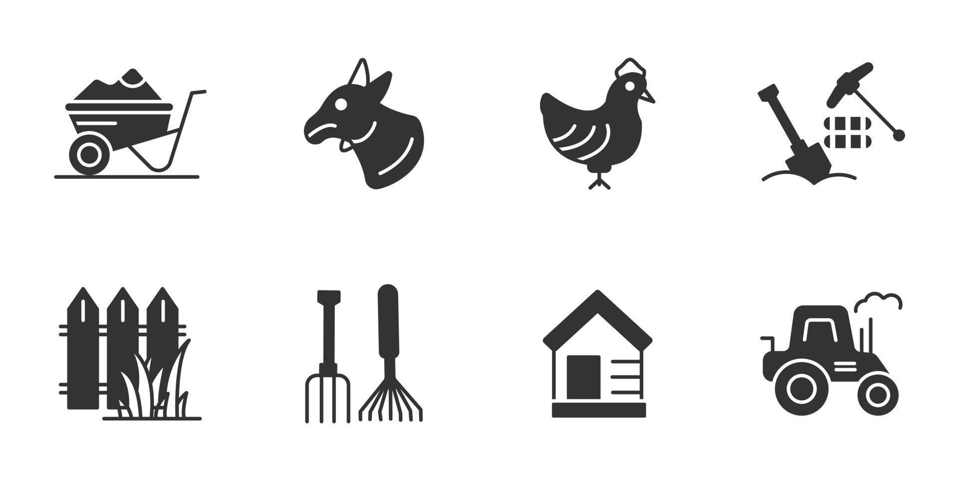 conjunto de iconos de granja y agricultura. elementos de vector de símbolo de paquete de granja y agricultura para web de infografía