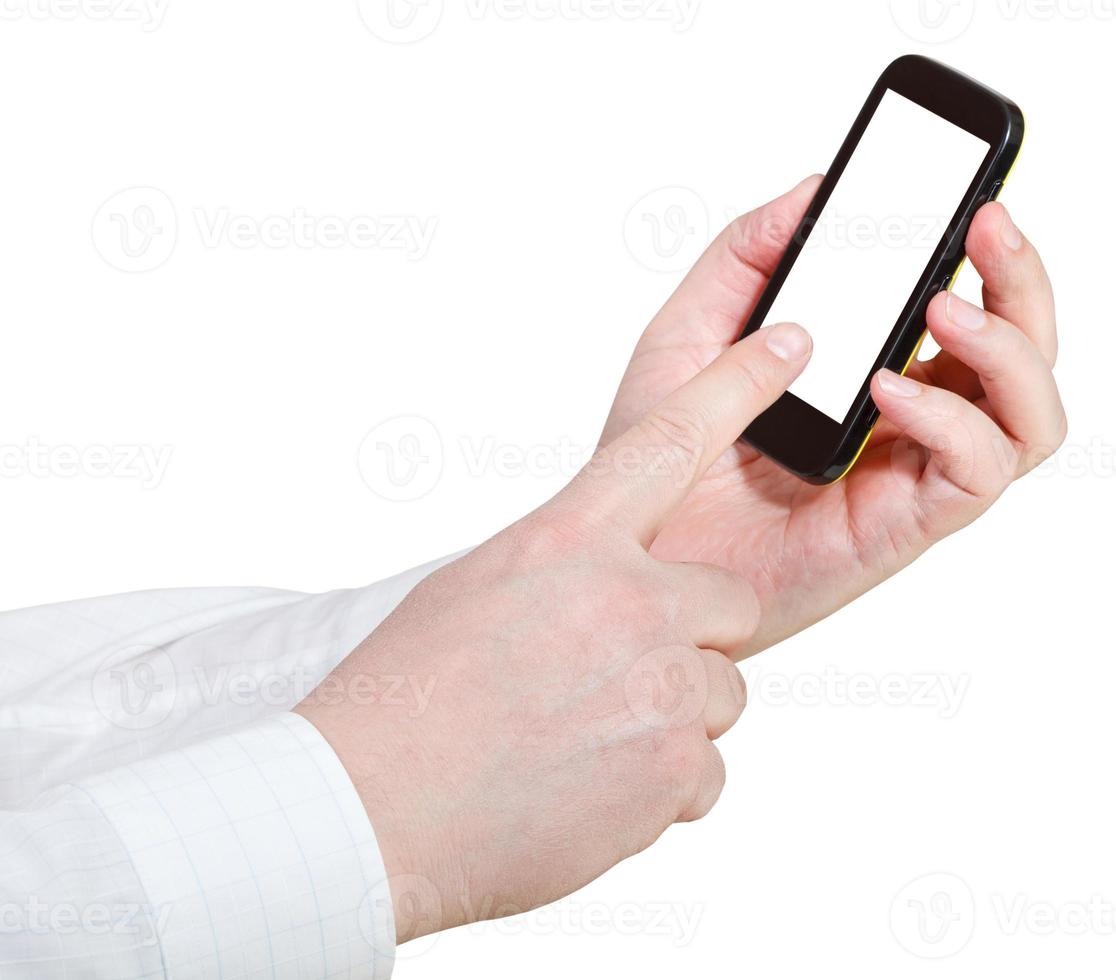 businessman touching smartphone photo