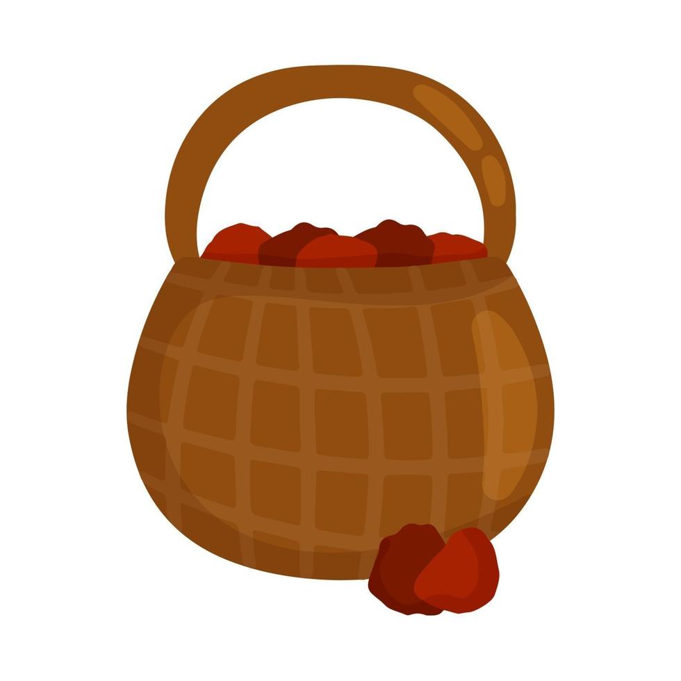 Wicker basket with berries, raspberries. Vector cartoon style