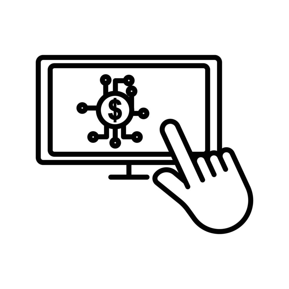 Hand touch line icon illustration with monitor and dollar. icon related to fintech. Line icon style. Simple design editable vector