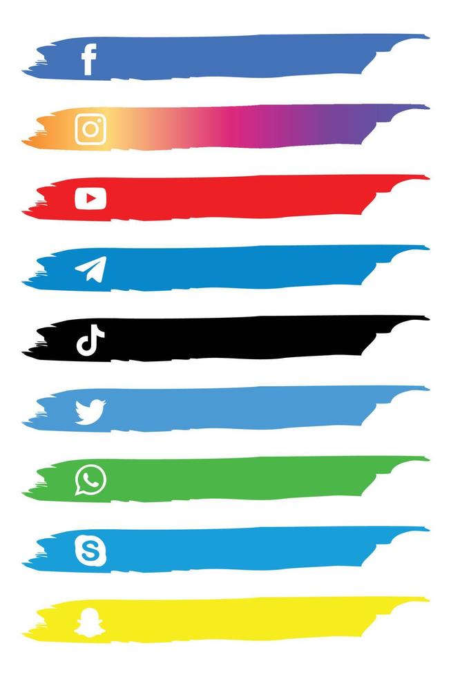 Hand Drawn Social Media Popular Icon Collection. Facebook, Youtube, TikTok, Telegram, WhatsApp, Skyp vector