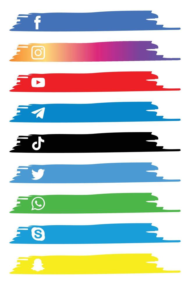 Hand Drawn Social Media Popular Icon Collection. Facebook, Youtube, TikTok, Telegram, WhatsApp, Skyp vector