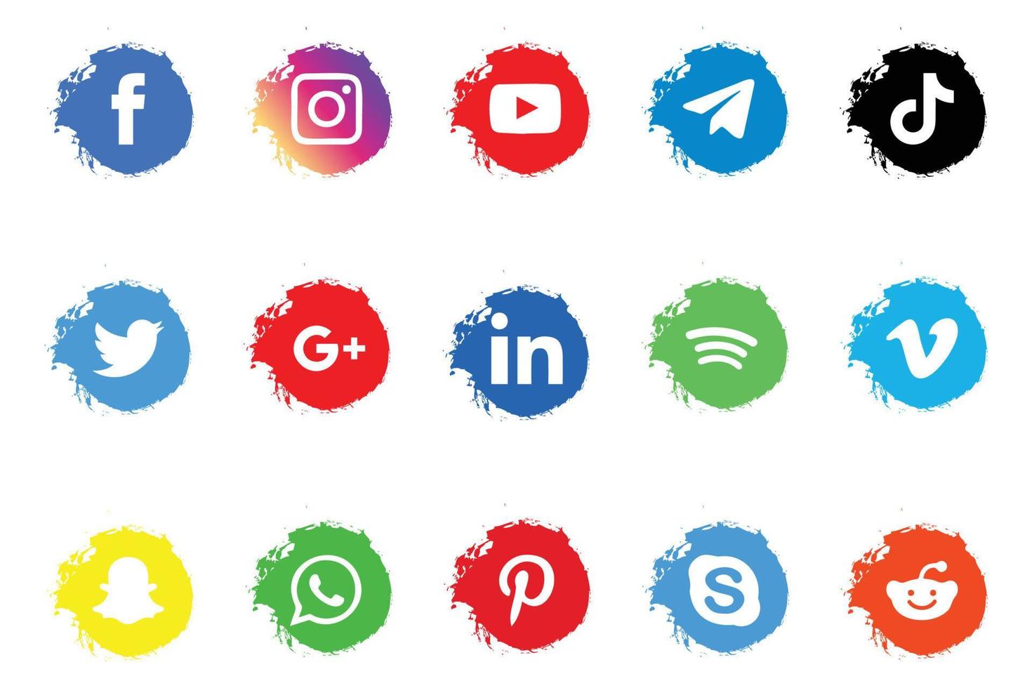 Brush Social Media Popular Icon Collection. Facebook, Youtube, TikTok, Telegram, WhatsApp, Skype vector