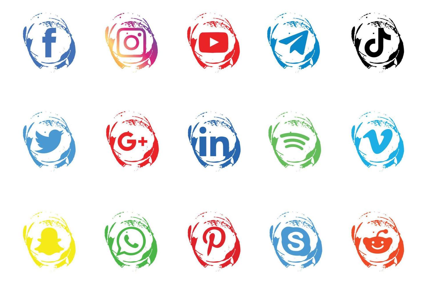 Brush Social Media Popular Icon Collection. Facebook, Youtube, TikTok, Telegram, WhatsApp, Skype vector