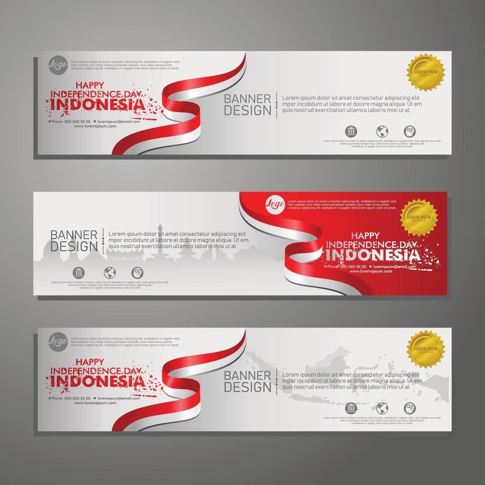 Indonesian Independence day celebration banner set. vector